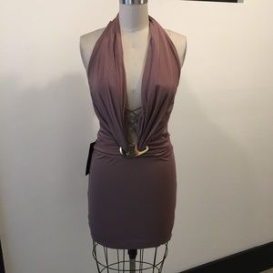 Bebe Gold Trim Halter Mini